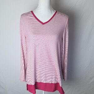 Chico's Tunic Top Raspberry Stripped V Neck Shirt Tail Medium